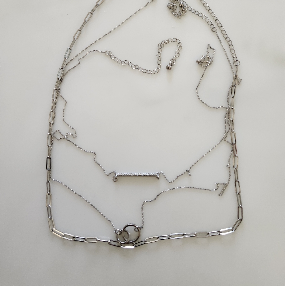 Buckle Silver Tone 3pc Separate Layering Necklace